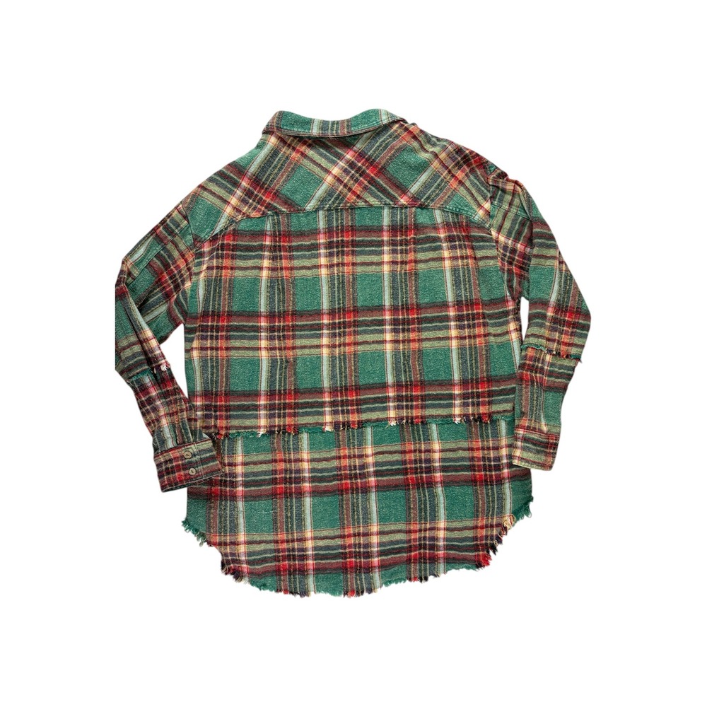 Oli & Hali Plaid Button Down Shacket Womens S Green Raw Hem Grunge Shabby Boho - Picture 10 of 10